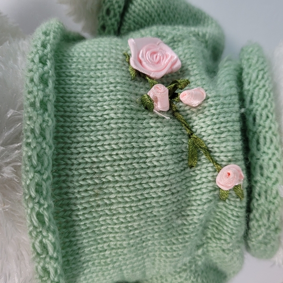 Dan Dee Collector's Choice White Easter Bunny Rabbit Green Sweater Pink Rose 12" - Picture 7 of 8